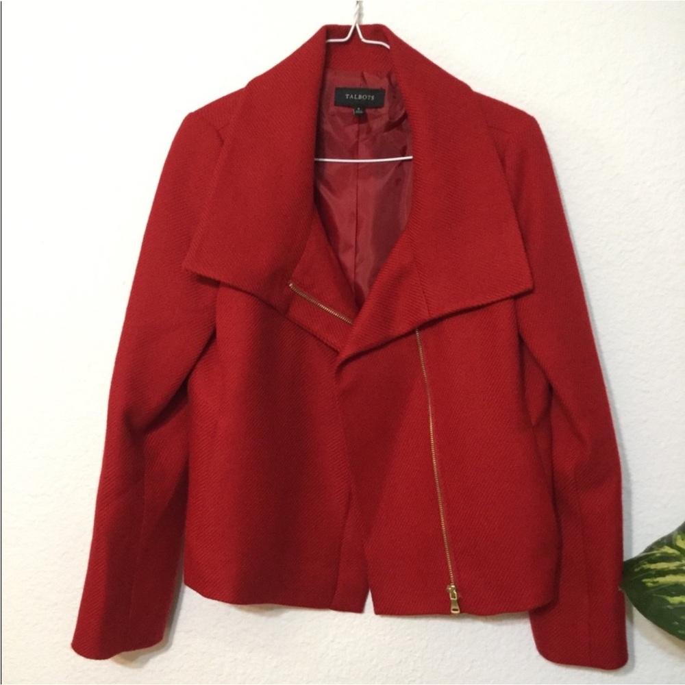 Talbots Women's Bold Wool Blend Red Blazer Size 8